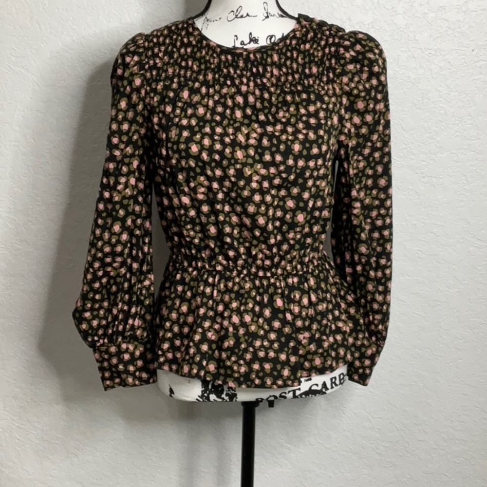 102- Who What Wear NWOT Black Floral Long Sleeve Top, Size Small. Cotton Blend.